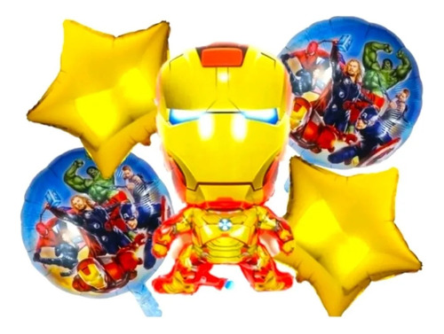 Bouquet Globos Iron Man Avengers Super Heroe Dorado