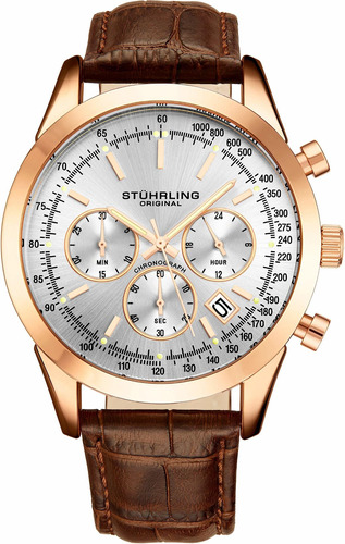 Reloj Hombre Stuhrling 3975lm.6 Cuarzo Pulso Marron En Cuero