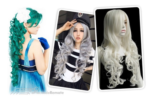 ¡ Peluca Ondulada 80cm Gris Cenizo Kanekalon Cosplay !