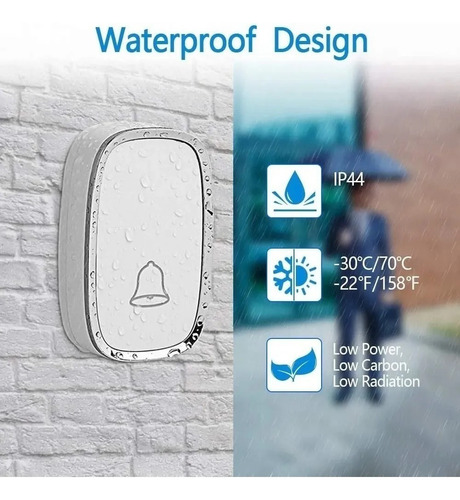 Timbre Inalámbrico Impermeable Con Luz Led 300m Color Blanco