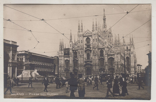 Italia Antigua Postal Vista Piazza Del Duomo Milan Vintage 