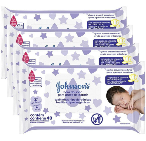 Kit Com 4 Toalhinhas Johnson's Baby Hora Do Sono C/48