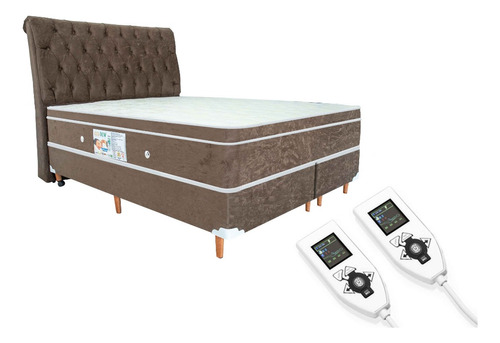 Colchão Magnético King Hr Massageador 2 Controles + Cama Box Cor Marrom