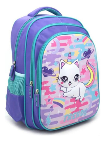 Mochila Nena  Escolar 3d Gato Unicornio Trendy 