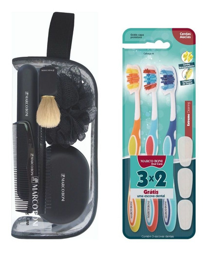 Kit Viagem 7 Itens Cuidados Barba, Cabelo E 3 Escovas Dental