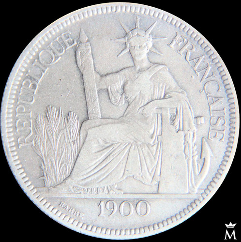 Mg* Indochina 1 Piastra 1900 Moneda Grande De Plata 25 Gr