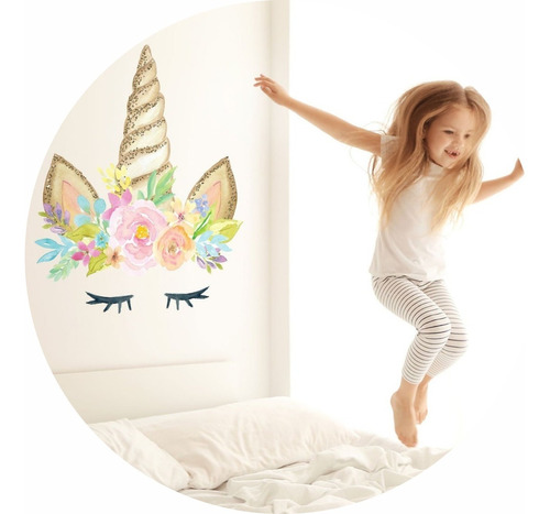 Vinilo Decorativo Pared Infantil Cara De Unicornio Grande