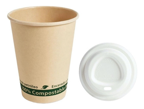 Vasos Bambú Biodegradables 12oz 100 Piezas Con Tapa