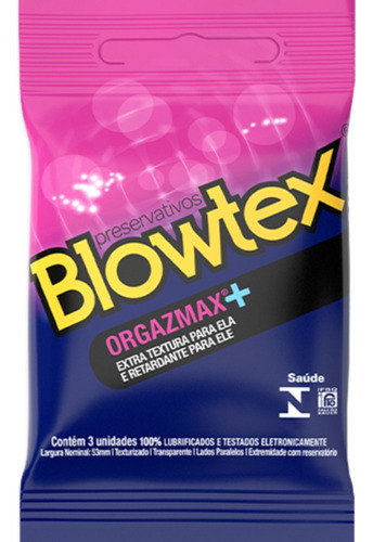Preservativo Lubrificado Orgazmax Pacote 3 Unidades Blowtex 