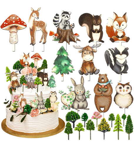 12 Pcs Woodland Animales Figuras Bosque Pintado Woodlan...