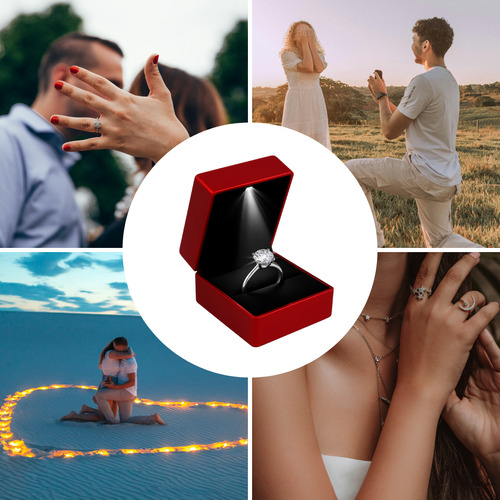 Caja Para Anillo De Compromiso Con Luz Led Estuche Joyero Rojo