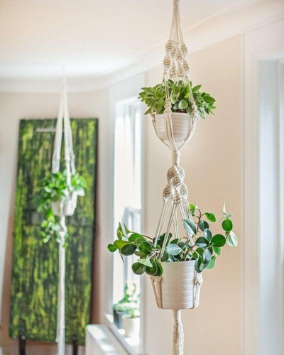 Soporte Para Macetas Macramê 1.1m - Estilo Y Elegancia X 5 U Crudo Natural
