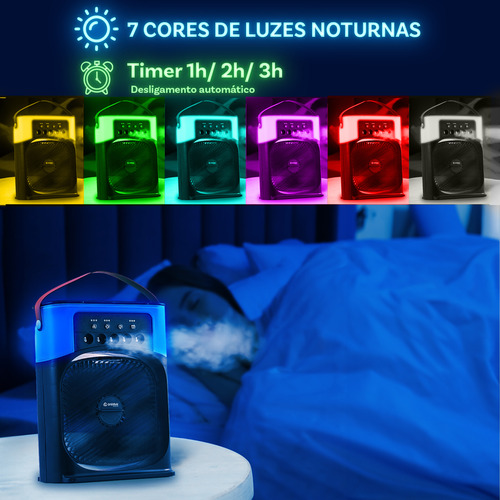 Ventilador Umidificador 600ml Climatizador Ar Frio 7 Cores