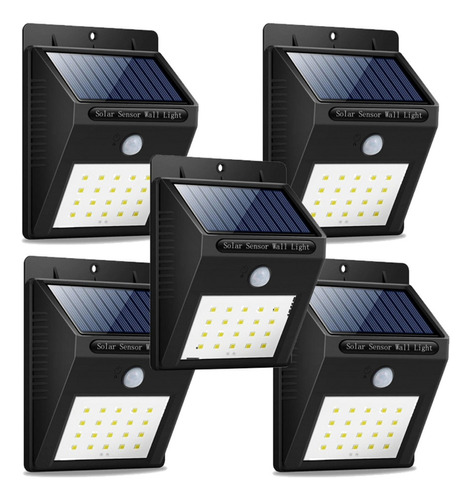 Pack X5 Lampara Solar Luz Reflector Sensor Exterior 20 Led