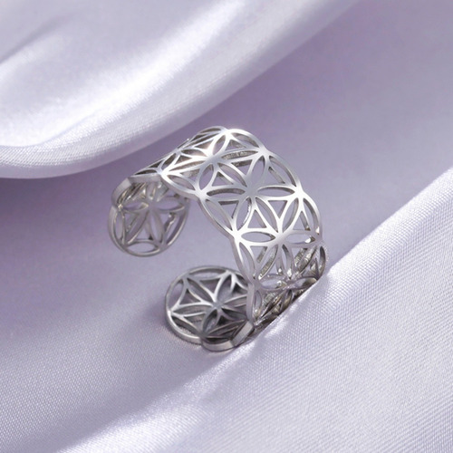 Imagen 9 de 10 de Anillo Flor De La Vida Amuleto Amor Proteccion Acero Plata