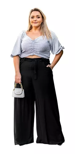 Calça feminina pantalona plus size duna lastex na cintura elegante - Filó  Modas - Calça Feminina - Magazine Luiza