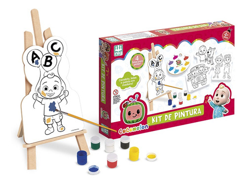 Kit De Pintura Infantil Cocomelon C/ 04 Telas Em Madeira-nig