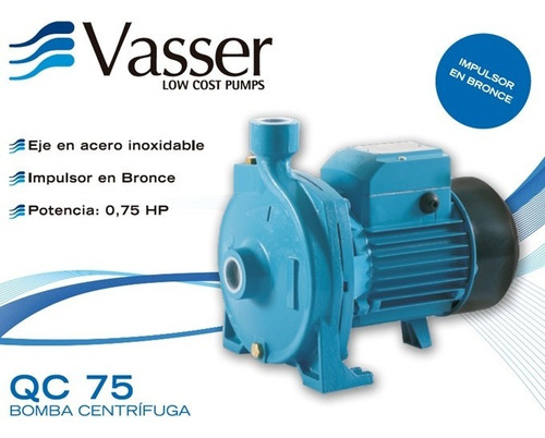 Imagen 2 de 4 de Bomba Centrifuga 3/4 Hp Elevadora De Agua Vasser Qc 75
