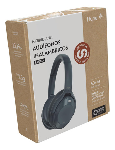 Auriculares Bluetooth Over Ear Hune Fauna Anc Sustentables 50h Gris