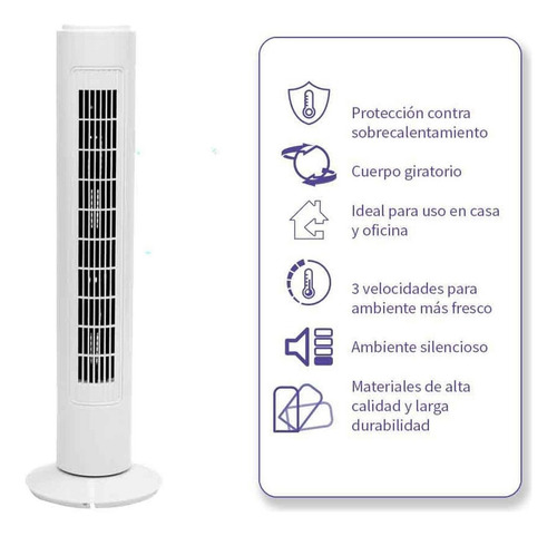 Ventilador Torre Iusa 29 42w 3vel 73.66 Cm Blanco