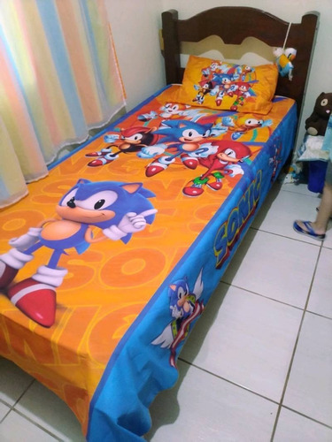 Jogo Lençol Cobre Leito + Fronha Infantil Sonic