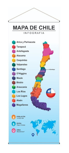 Mapa De Chile Pendon 50x120cm Para Colgar