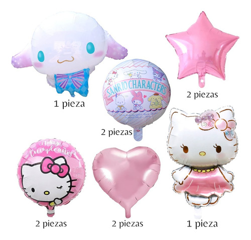 Kit Globos Metalicos Kitty Y Cinnamoroll 10 Pzs Sanrio Sanrio