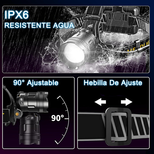 Linterna Frontal LED 120000 Lúmenes Súper Brillante | Alcance 1000m | Recargable por USB-C | Sensor de Movimiento | Lampara Cabeza Led Recargable Campismo Exploración Multiuso Onshop Recargable 5v 10w