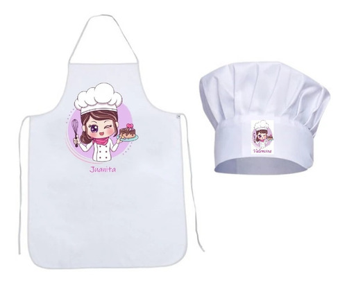 Delantal Y Gorro Personalizado Para Niños Y Niñas Blanco 