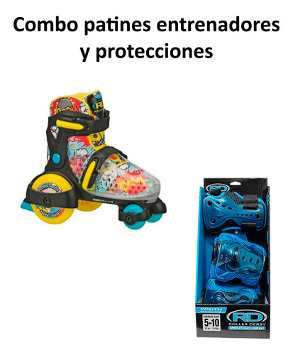 Combo De Patines Entrenadores Y Protecciones Fun Roll 13 - 17mx 9 Cm Azul