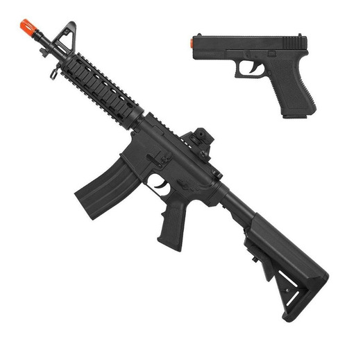 Kit Rifle De Airsoft Spring M4a1 Ris + Pistola Gk V307 Mola