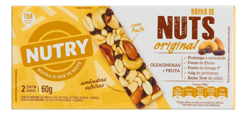 Pack Barra de Nuts Original Nutry Caixa 60g 2 Unidades