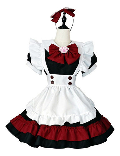 Vampiro Diablillo Maid Lolita Gótico Negro Rojo Maid Anime Cosplay Costume