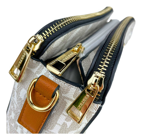 Bolsa Pequena Lateral Veryrio Monogama Original Couro Pu Com Repartições Cor Bege/branco Catar