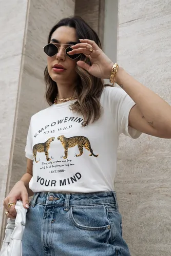 fashion woman look denim t-shirt