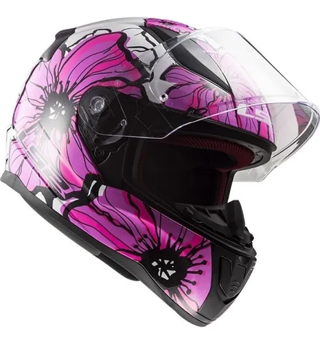 Casco Moto Mujer Ls2 Ff353 Poopies Flores Rosa