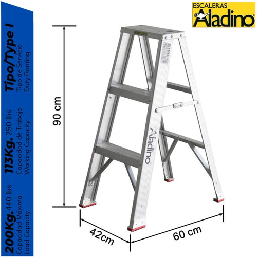 Imagen 2 de 3 de Escalera Tipo Tijera Aluminio Premium 92cm 3 Tramos Aladino