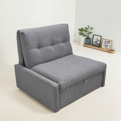 Sillón Cama 1 Plaza Sin Apoya Brazo Gris Chenille Gris Lino
