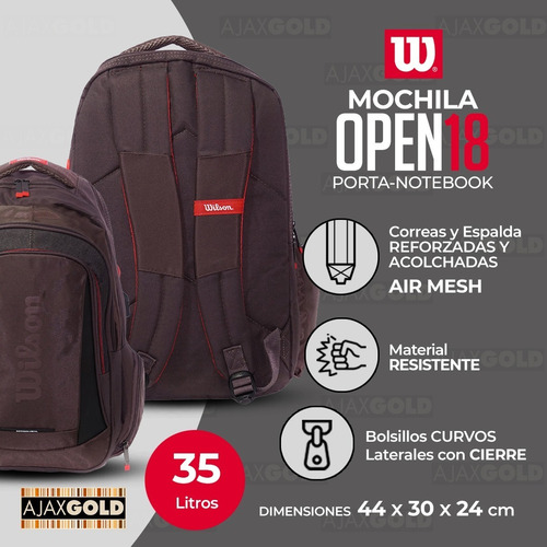 Imagen 2 de 9 de Mochila Porta Notebook Urbana Wilson Gym Reforzada Deportes