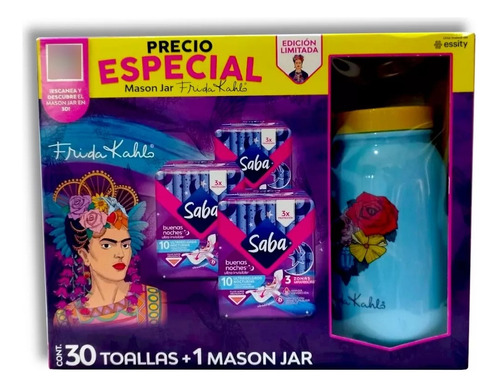 Saba Nocturna 30 Toallas + 1 Mason Jar Edicion Frida Kahlo