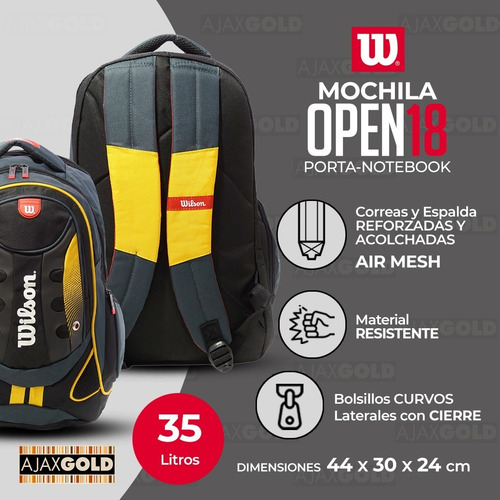 Imagen 3 de 7 de Mochila Wilson Original Porta Notebook Urbana Deportes Gym