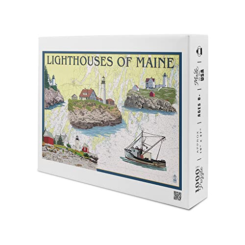 Puzzle 1000 Piezas Faros De Maine, Mapa Náutico