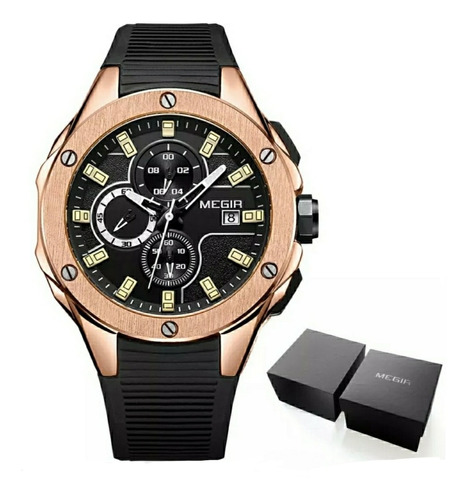 Reloj Lujo Megir Deportivo Hombre Cronógrafo  Cristal Harlex