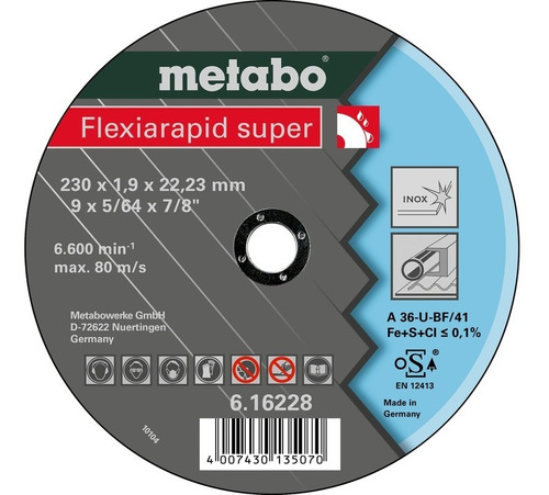 Disco De Corte Inox 9 Pulgadas -  Metabo Flexiarapid Super 