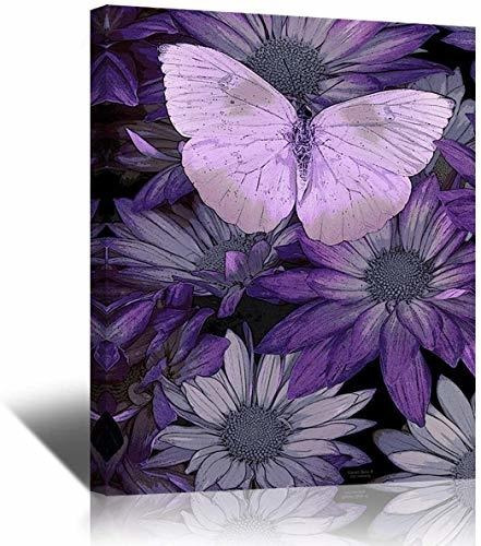 Eden Art Mariposas 1panel Morado Con Flores De Impresión Dec