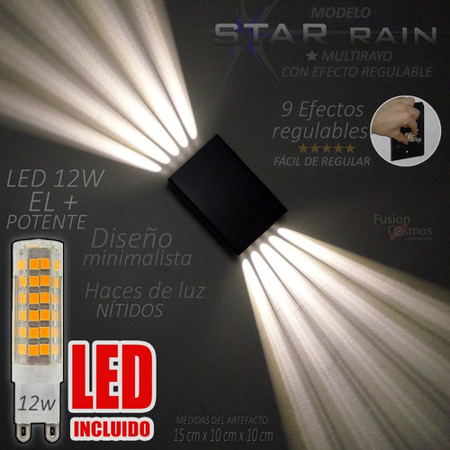 Aplique Pared Exterior Efecto Super 10 Rayos Led 12w Potente