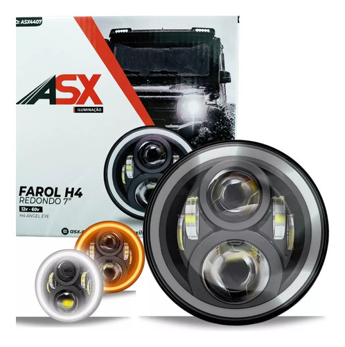  Farol Angel Drl Asx 45w 6000k 12-24v H4 Redondo 7 Polegadas