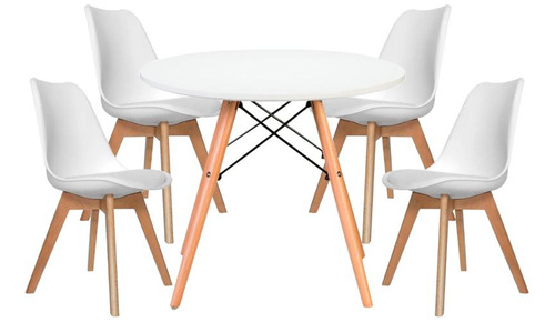 Juego Comedor Eames Mesa Redonda 80cm 4 Sillas Acolchonadas