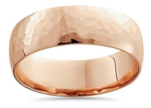 Anillo De Boda Para Hombre Martillado En Oro Rosa 14k.