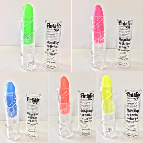 Imagen 4 de 10 de Labial Fluo X 4 Maquillaje Fluor Brilla Uv Cotillon Pinta